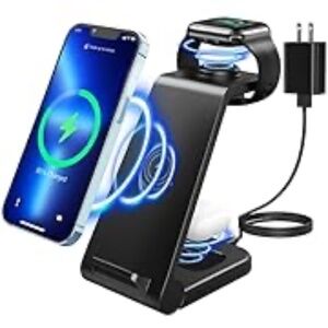 Wireless 3-in-1 Charger Station Stand Compatible w/ Apple iPhone/iWatch/AirPods